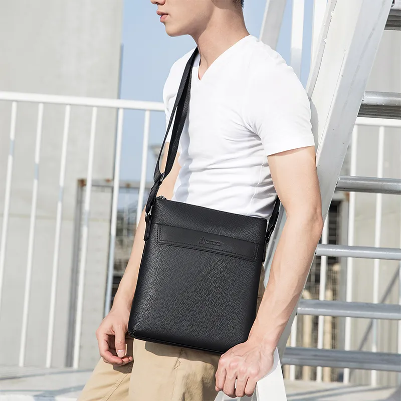 MEXICAN Genuine Leather Briefcase Commute Bag, Crossbody Bag Regular Men's Black/Coffee-2