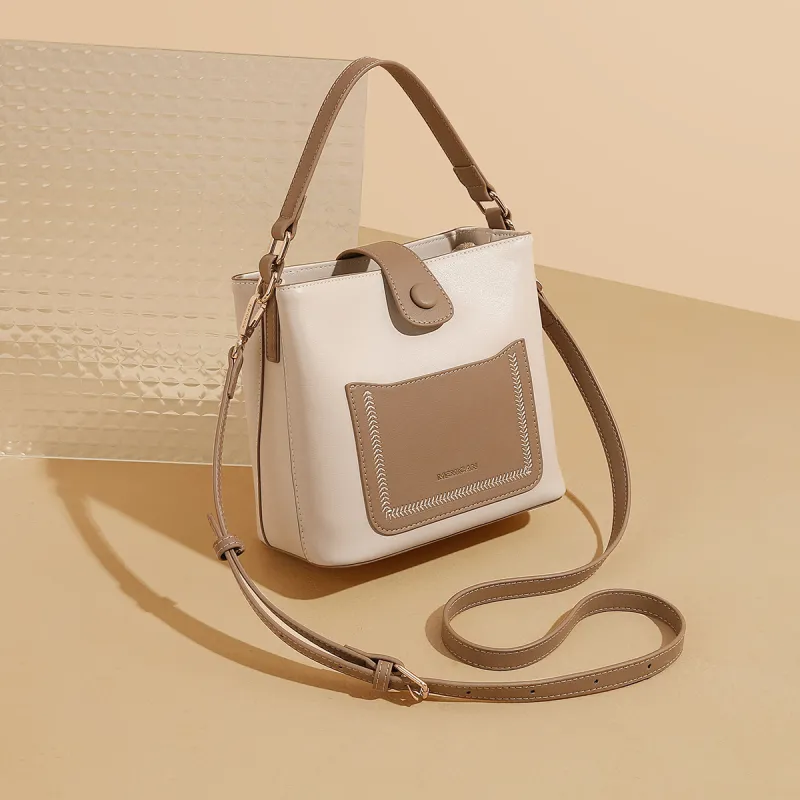 MEXICAN Cow Leather With Synthetic Leather Handbag, Shoulder Bag, Crossbody Bag Regular Women's Apricot/Burnt Tea-3