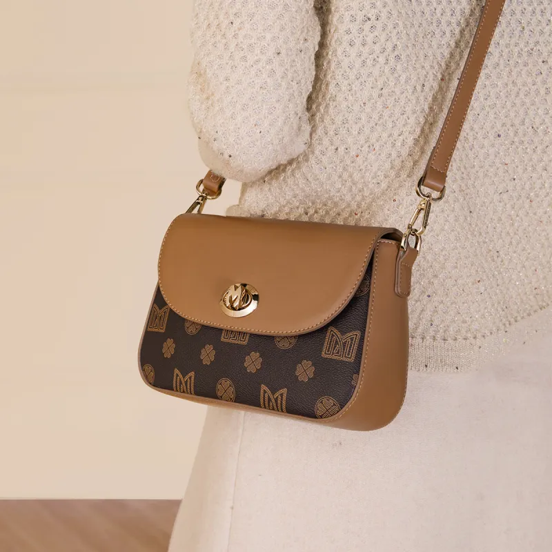 MEXICAN PVC Shoulder Bag, Crossbody Bag Women's Dark Brown/Ecru-2