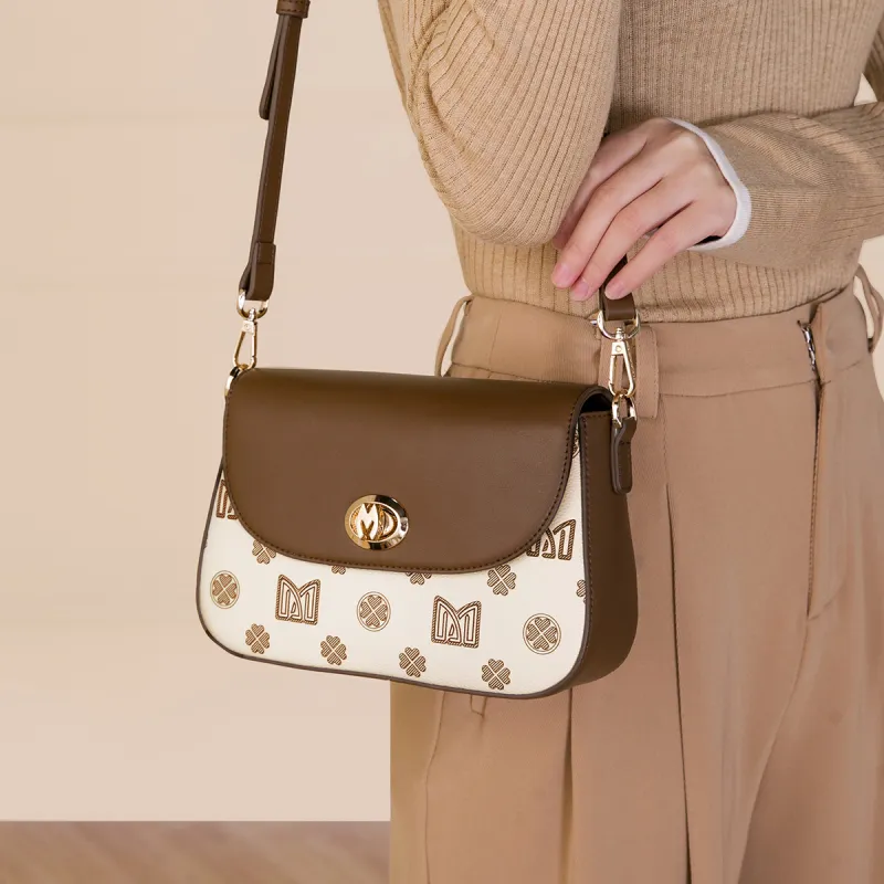 MEXICAN PVC Shoulder Bag, Crossbody Bag Women's Dark Brown/Ecru-6