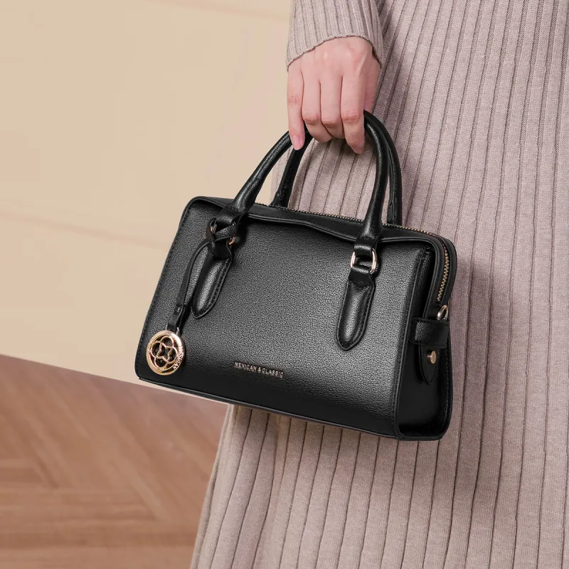 MEXICAN Polyurethane Handbag, Shoulder Bag, Tote Medium Size Women's Midnight Black/Mushroom Umber/Sun Dried Brown-13