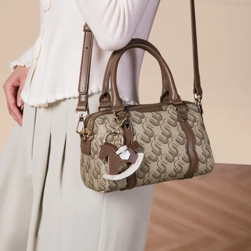 MEXICAN Polyurethane Boston Bag Handbag Women's Coffee/Khaki Gray-7