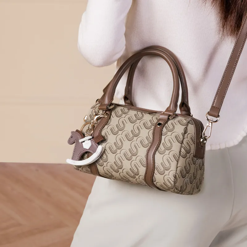 MEXICAN Polyurethane Boston Bag Handbag Women's Coffee/Khaki Gray-9