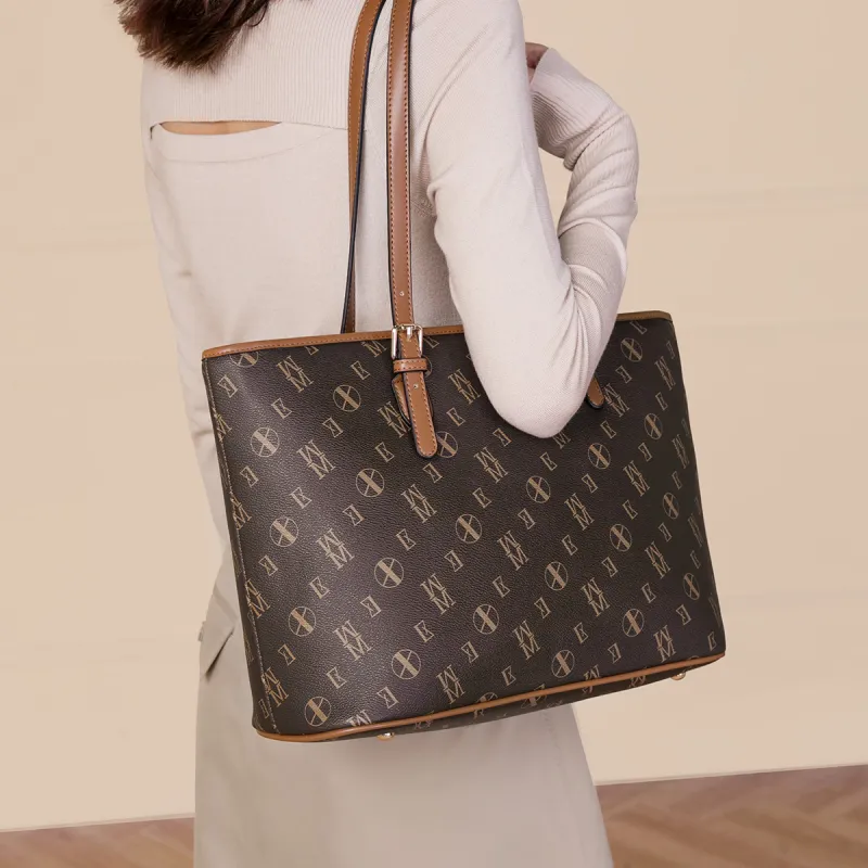 MEXICAN Polyvinyl Chloride Leather Tote Bag, Shopping Bag, Shoulder Bag Regular Women's Dark Brown/Beige Apricot-2