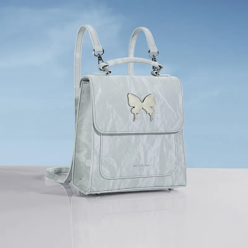 MEXICAN Polyurethane Handbag, Backpack, Travel Backpack Regular Women's Gray Blue/Light Apricot/Silver Gray-1