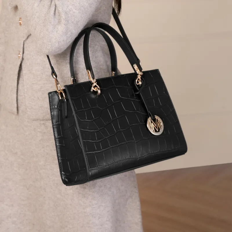 MEXICAN Polyurethane Leather Handbag Women's Black/Apricot-3