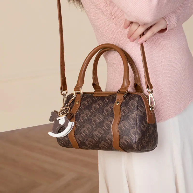 MEXICAN Polyurethane Boston Bag Handbag Women's Coffee/Khaki Gray-2