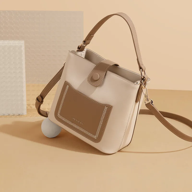 MEXICAN Cow Leather With Synthetic Leather Handbag, Shoulder Bag, Crossbody Bag Regular Women's Apricot/Burnt Tea-1