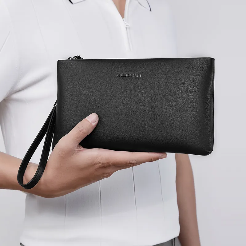MEXICAN Cow Leather Clutch Men's Black-3