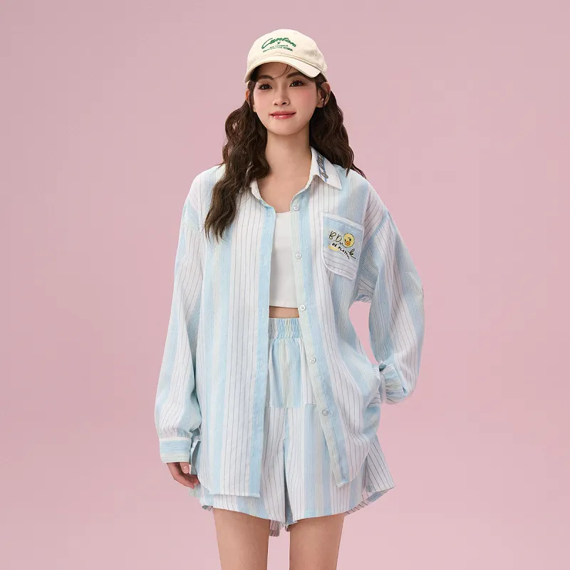 B.Duck Shirt Women's Light Blue White Stripes-2