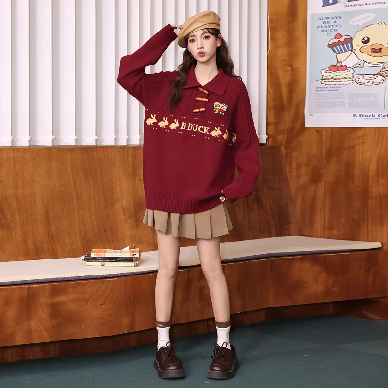 B.Duck Sweaters Women's Red-4