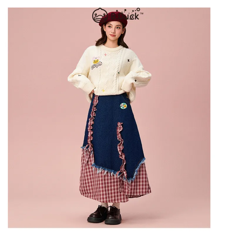 B.Duck Casual Long Skirts Women's Navy Blue-3