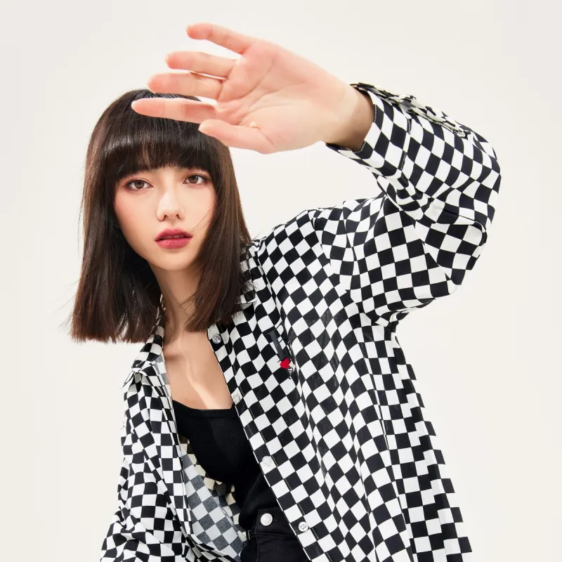 B.Duck Shirts Women's Black White Plaid-3