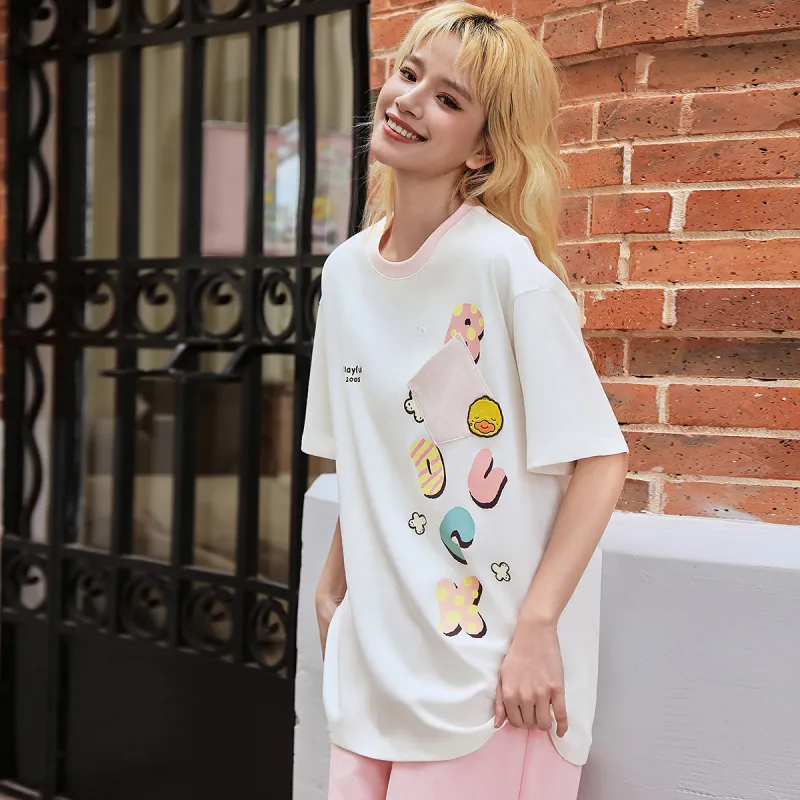 B.Duck Drop Shoulder Sleeve T Shirt Women's Ecru-3