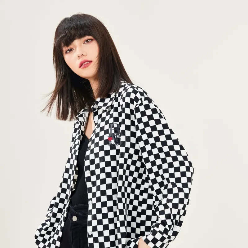 B.Duck Shirts Women's Black White Plaid-4