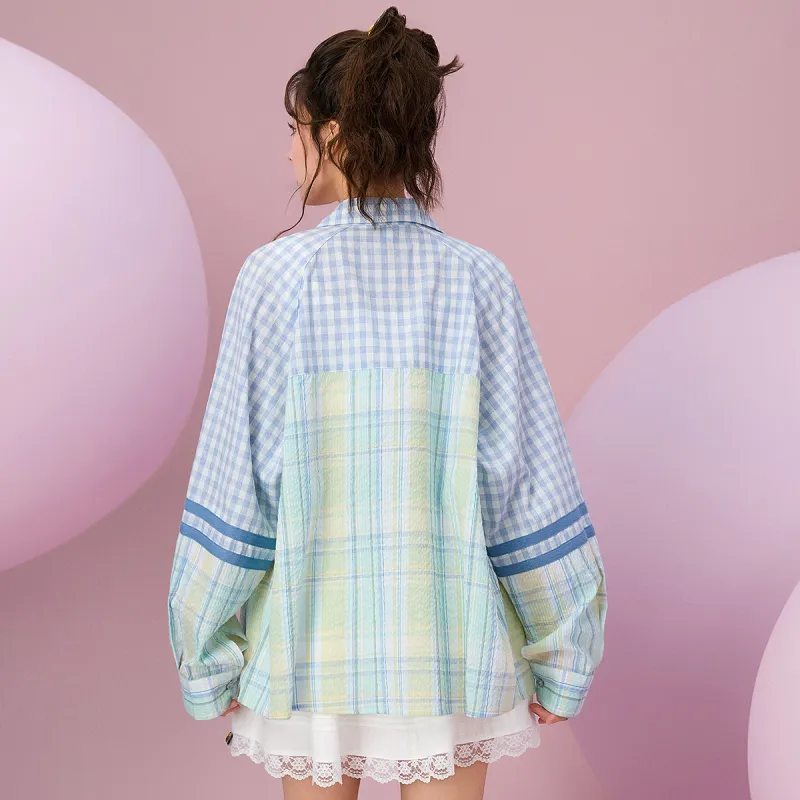 B.Duck Shirt Women's Blue White Plaid-5