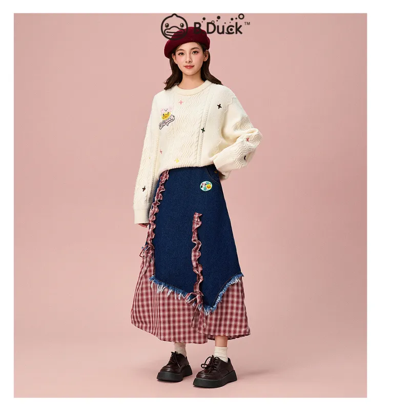 B.Duck Casual Long Skirts Women's Navy Blue-1