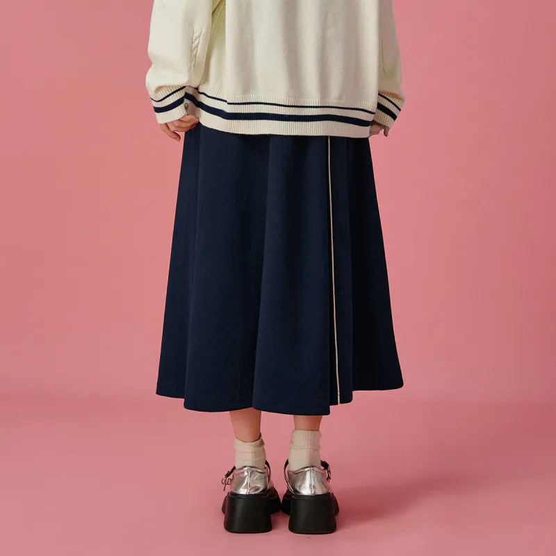 B.Duck Casual Long Skirt Women's Navy Blue-4
