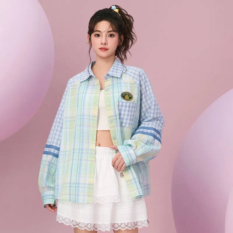 B.Duck Shirt Women's Blue White Plaid-2