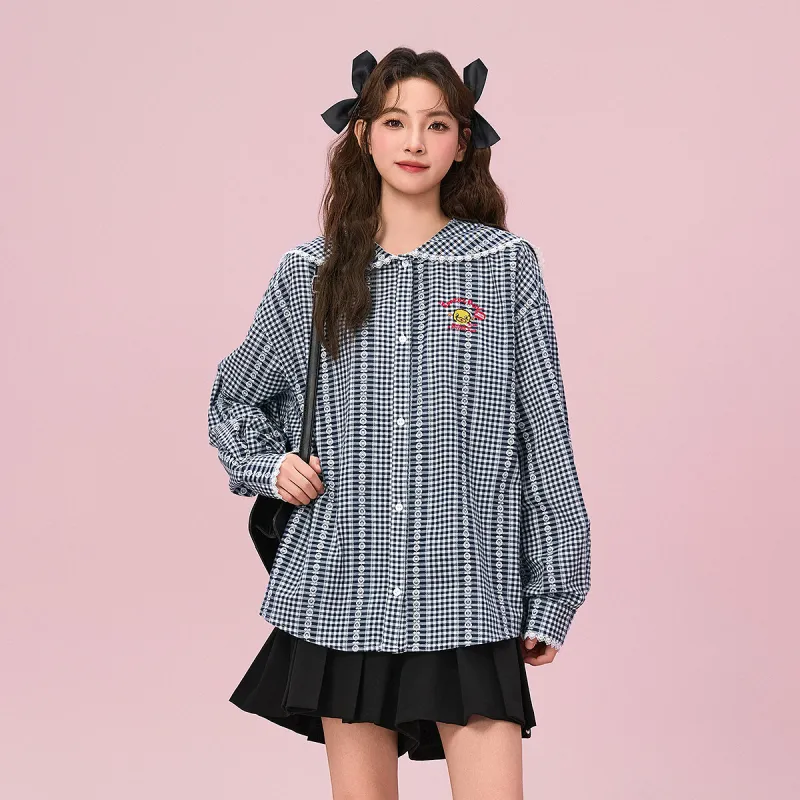 B.Duck Shirt Women's Black White Plaid-2