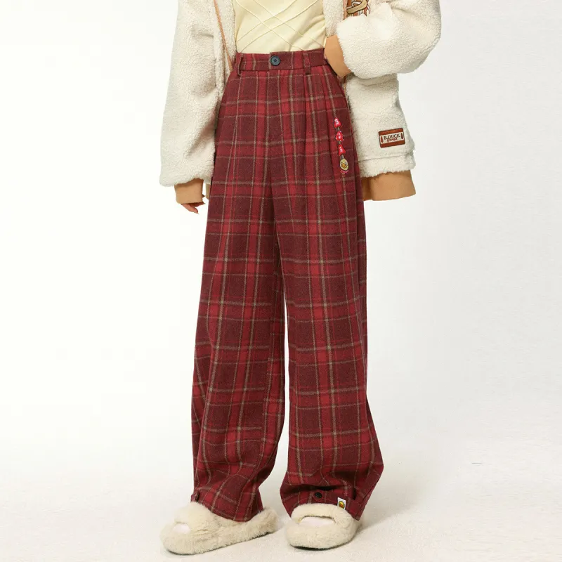 B.Duck Casual Pants Women's Brown Plaid-4