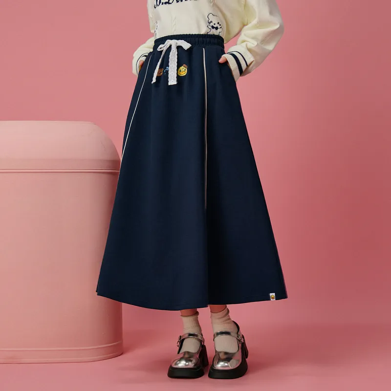 B.Duck Casual Long Skirt Women's Navy Blue-2