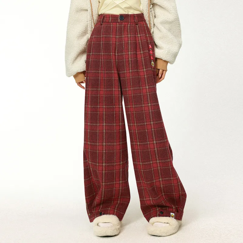 B.Duck Casual Pants Women's Brown Plaid-2