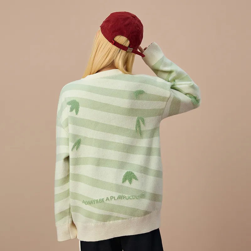 B.Duck Knitwear Women's Green White Stripes-2