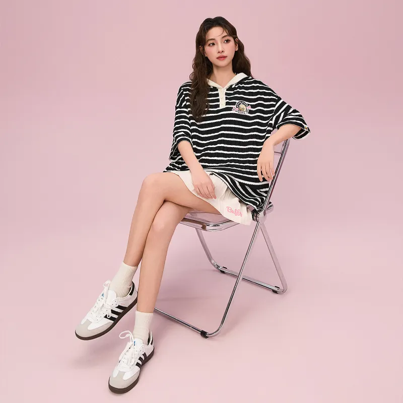 B.Duck T Shirt Women's Black White Stripes-3