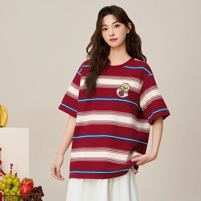 B.Duck T-Shirt Women's Red White Stripes-2