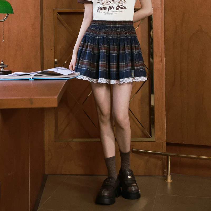 B.Duck Casual Short Skirts Women's Blue Red Plaid-5