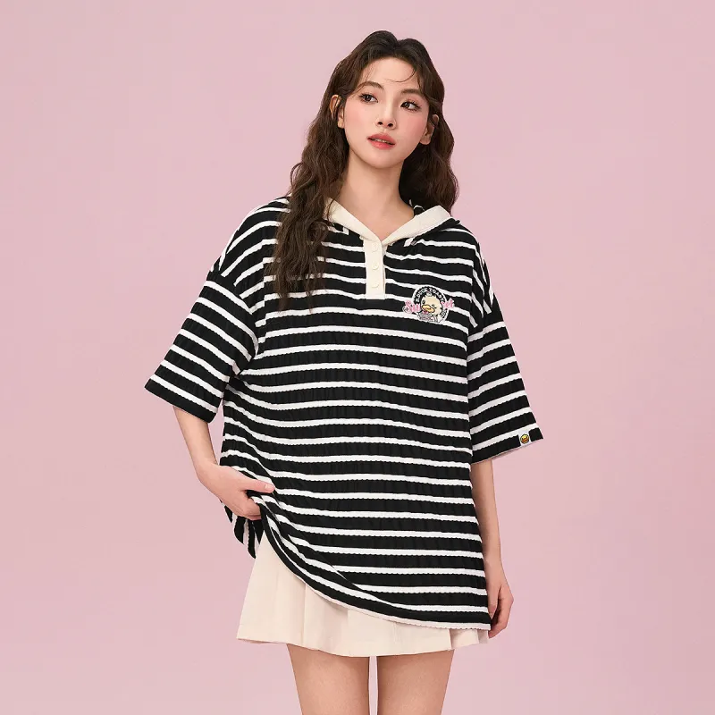 B.Duck T Shirt Women's Black White Stripes-4