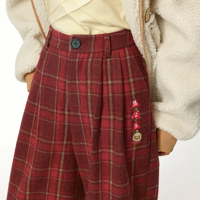 B.Duck Casual Pants Women's Brown Plaid-3