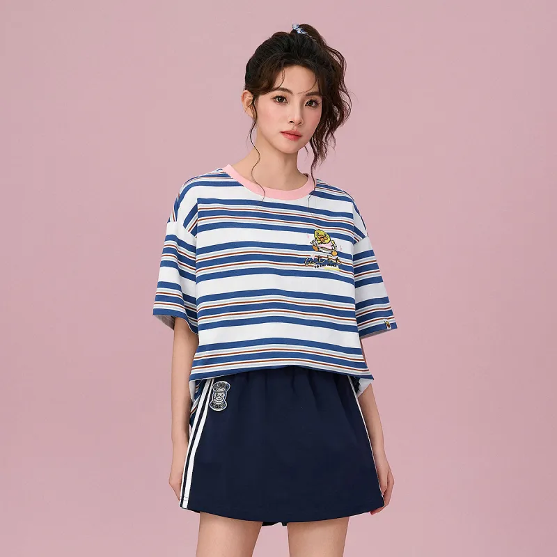 B.Duck T Shirt Women's Blue White Pink Stripes-5