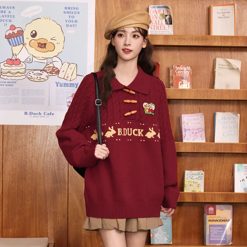 B.Duck Sweaters Women's Red-2