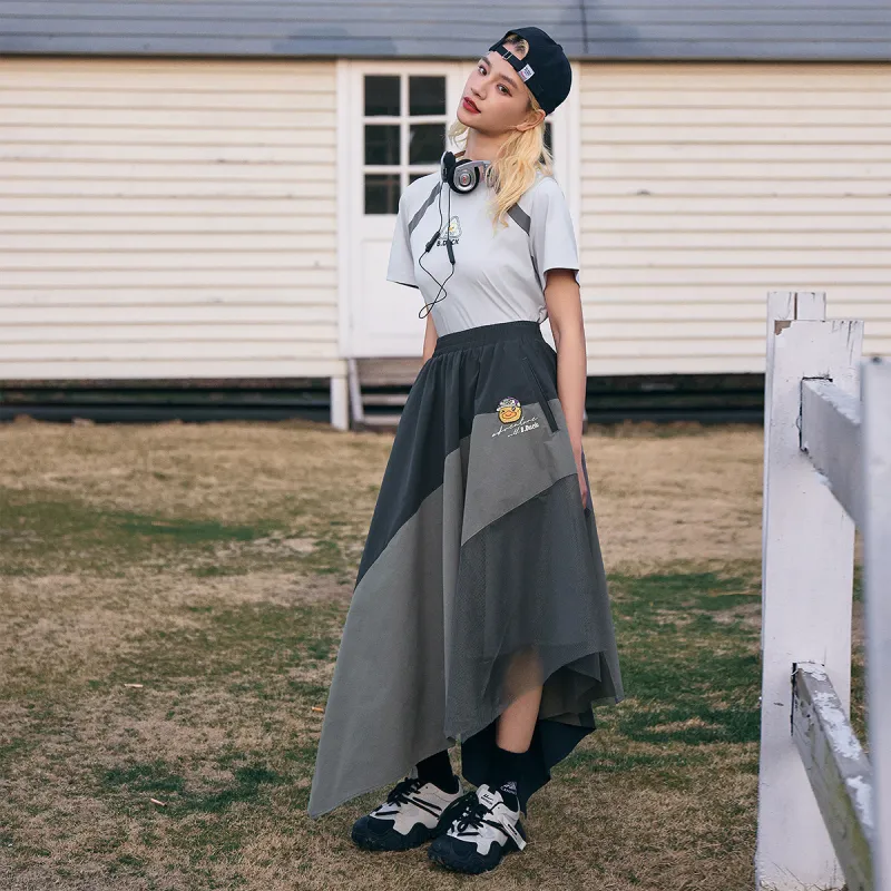 B.Duck Casual Long Skirt Women's Black Gray-5