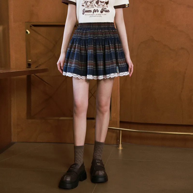 B.Duck Casual Short Skirts Women's Blue Red Plaid-2