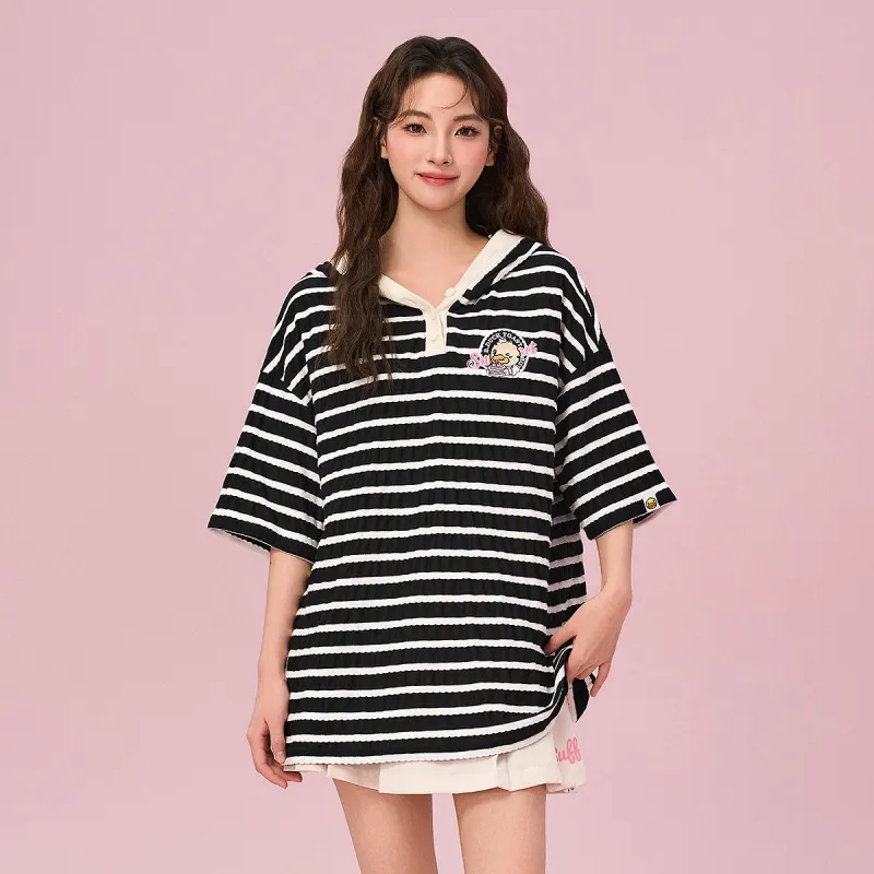 B.Duck T Shirt Women's Black White Stripes-2