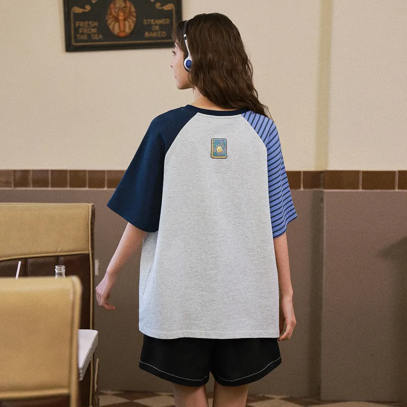 B.Duck Regular T Shirt Women's Heather Gray & Blue Stripes-4
