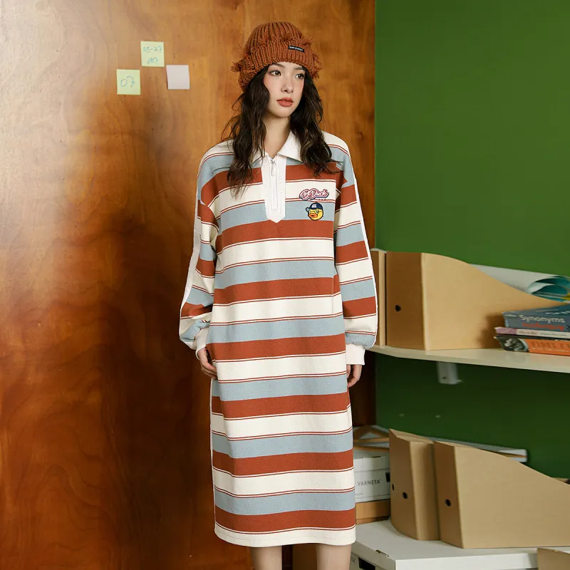 B.Duck Long Sleeved Dresses Women's Orange Stripes-2