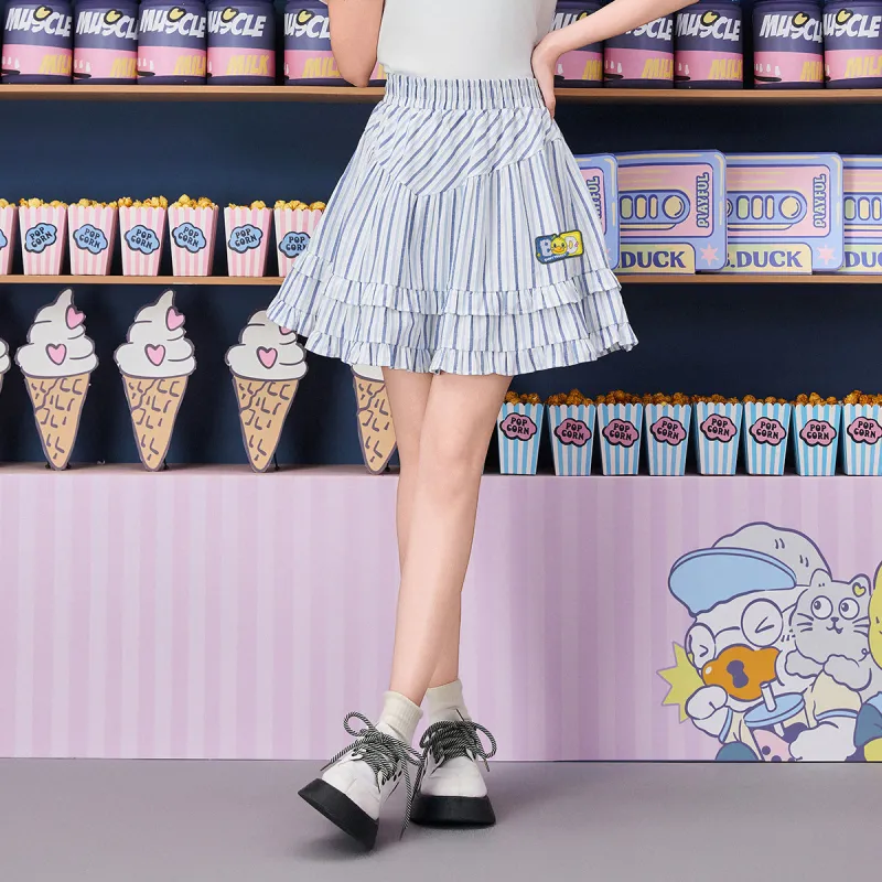 B.Duck Casual Short Skirts Women's Blue White Stripes-2