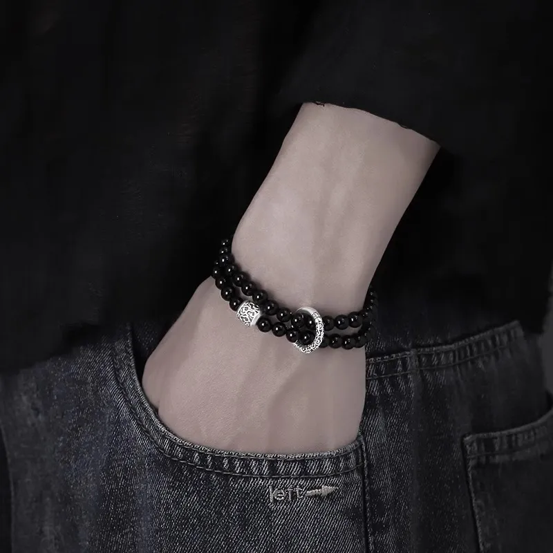 Lang Wind Natural Obsidian Bracelets Unisex-1