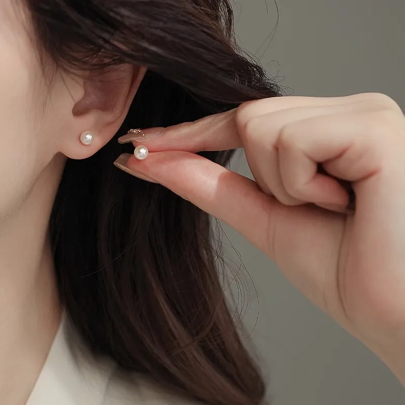 Lang Wind S925 Silver, Freshwater Pearl Stud Earrings Women's-2