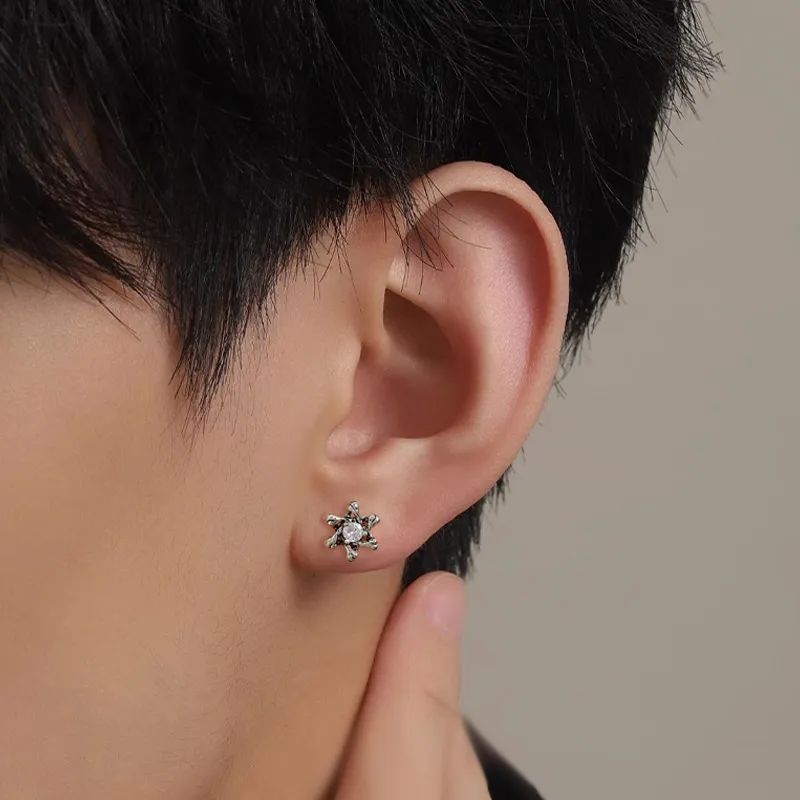 Lang Wind S925 Silver Stud Earrings Men's-4