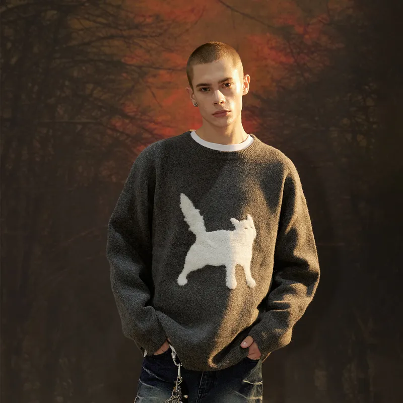 Suamoment Autumn Vintage Casual Couple Loose Fit Knitwear Unisex-2