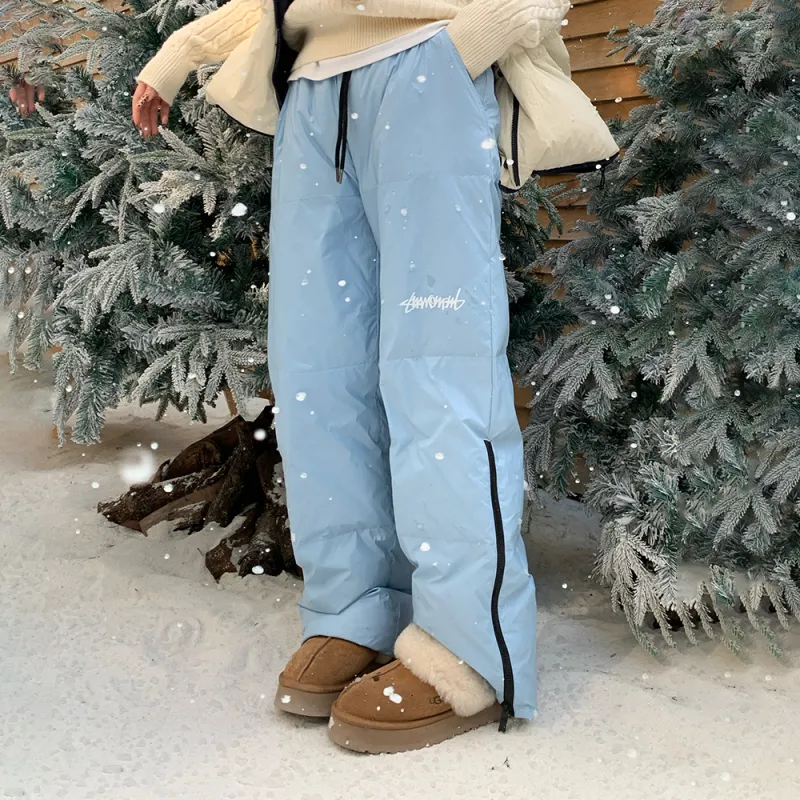 Suamoment Winter White Duck Down Warm Thickened Casual Pants Unisex-5