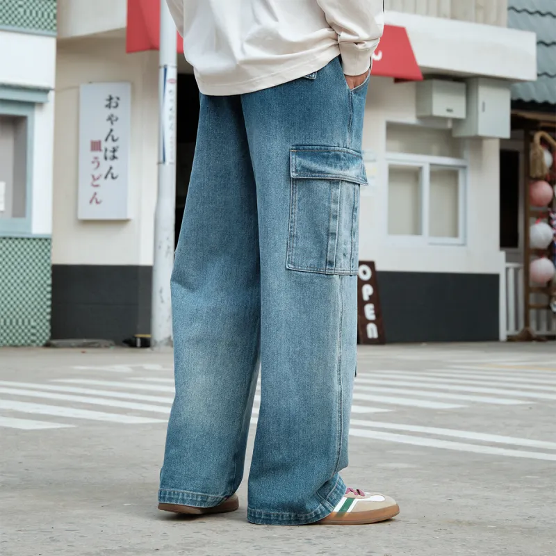 Suamoment American Spring And Fall Casual Loose Fit Long Jeans Unisex-3