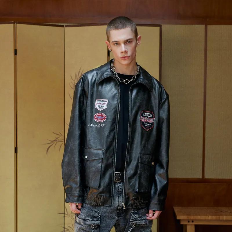 Suamoment PU Leather Vintage Top Coat Unisex-2