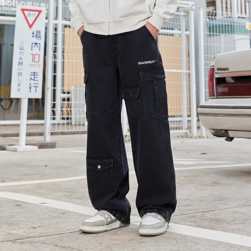 Suamoment American Spring And Fall Casual Loose Fit Long Jeans Unisex-6
