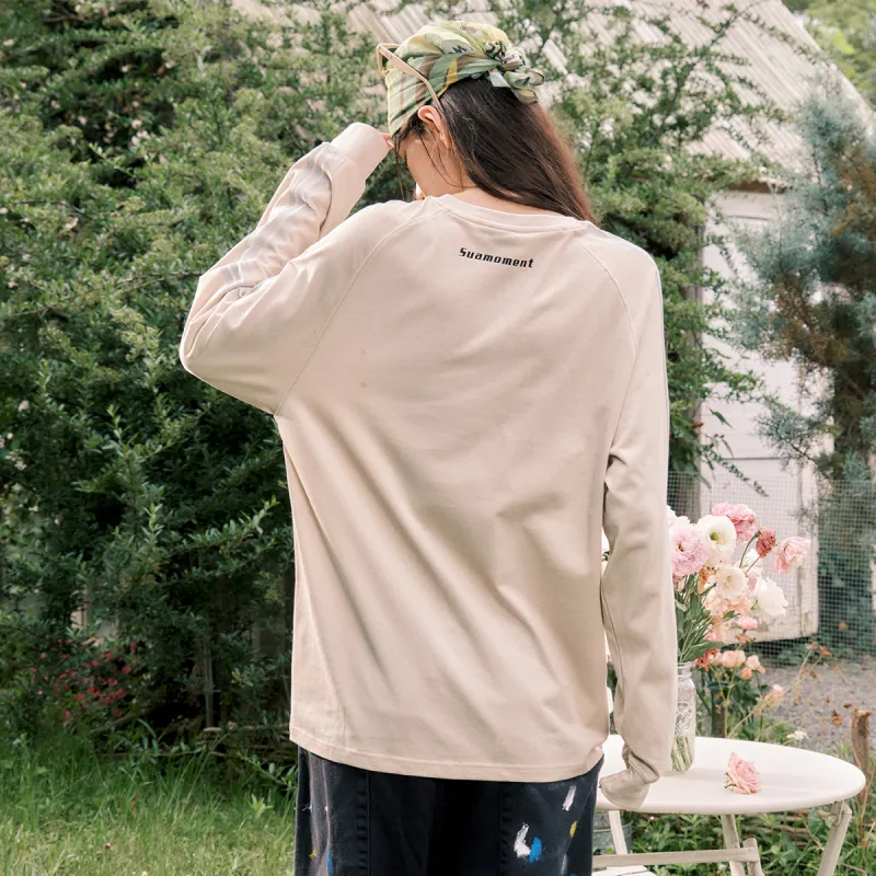 Suamoment Spring Fall American Casual Couple Long Sleeved Top Unisex-4